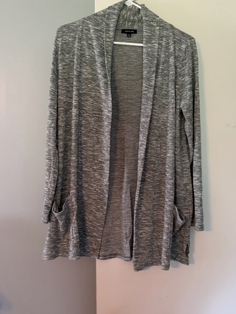 Verve Ami Marled Gray Open-Front Drape Cardigan